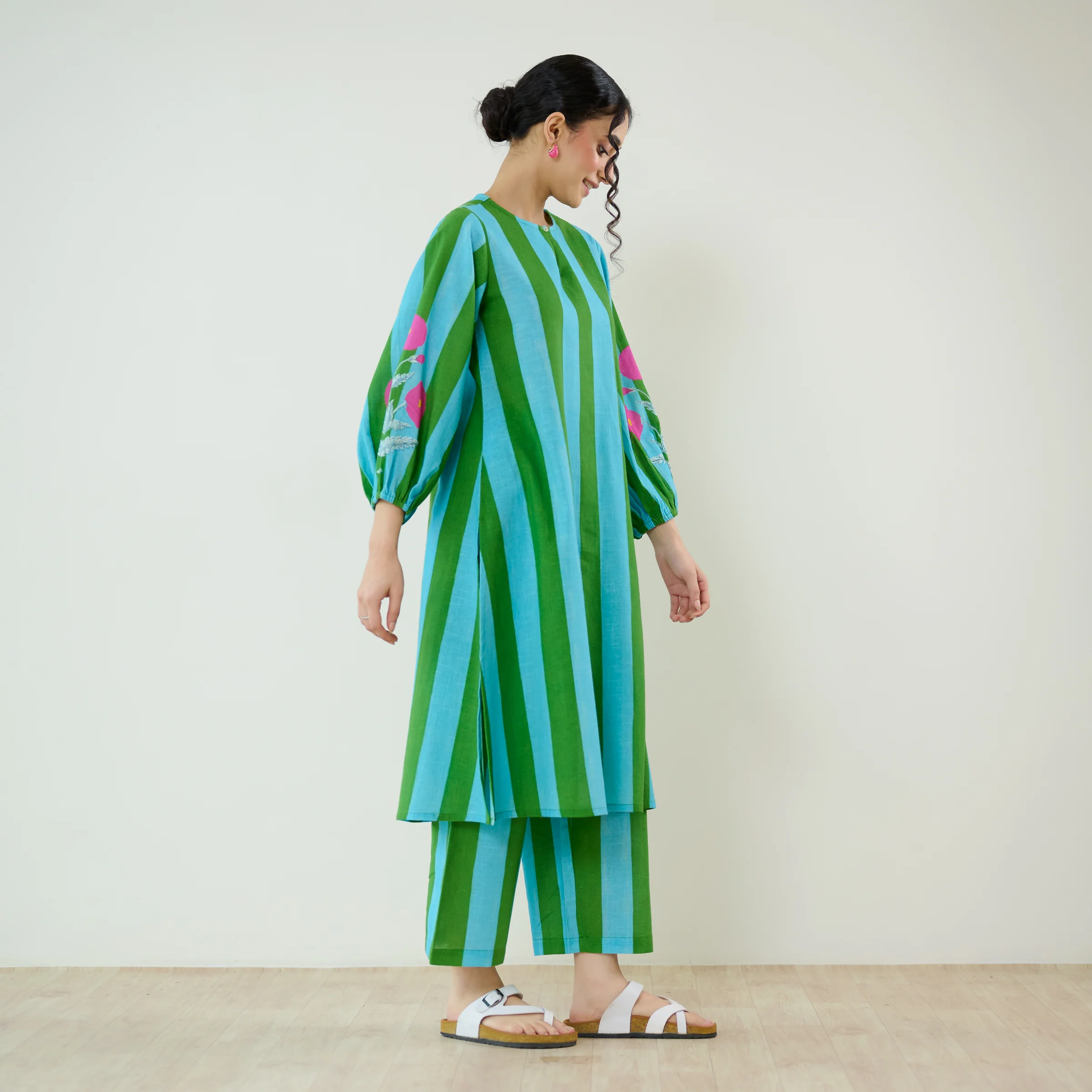Verandah Striped Kurta Set - Sea Green - Image 5