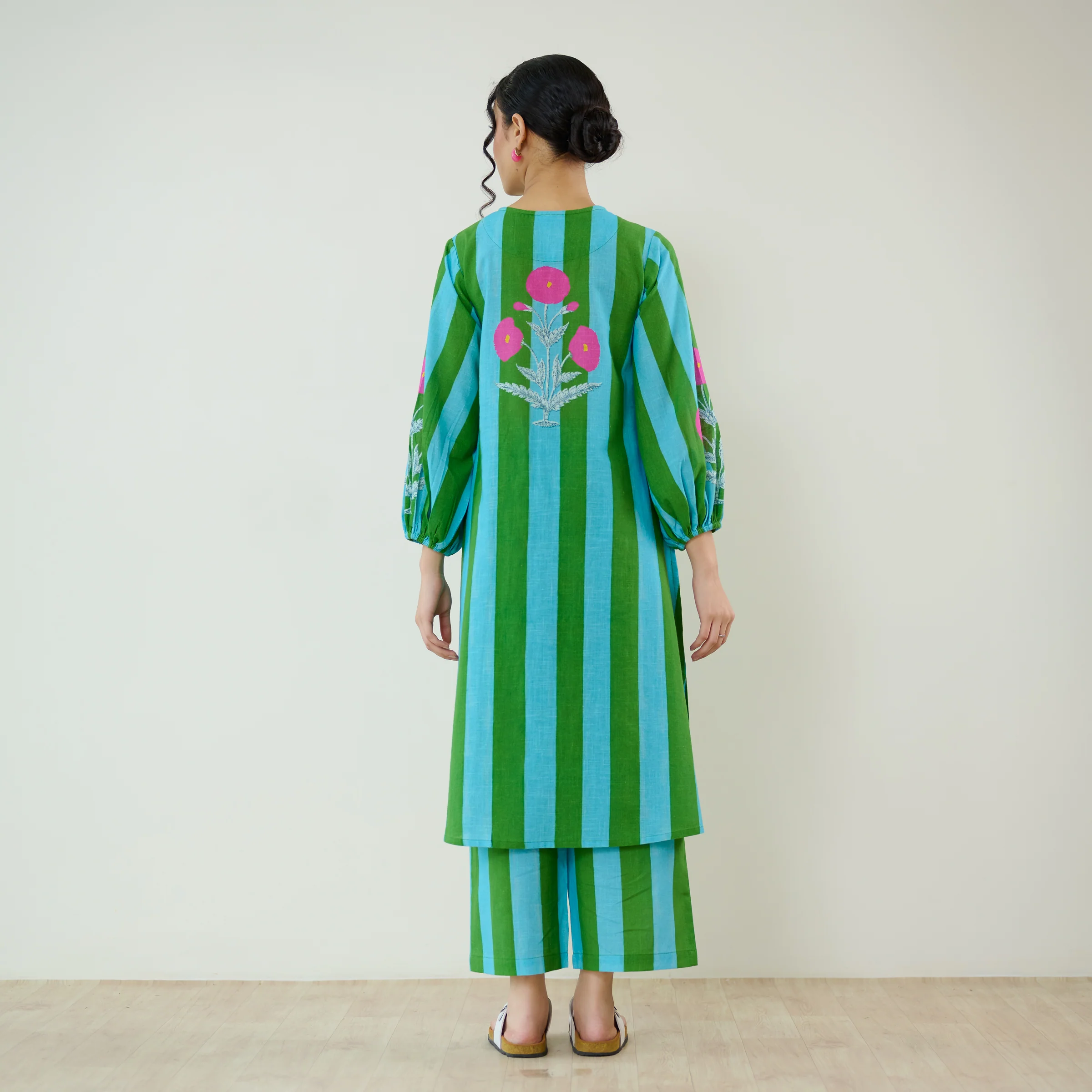 Verandah Striped Kurta Set - Sea Green - Image 6