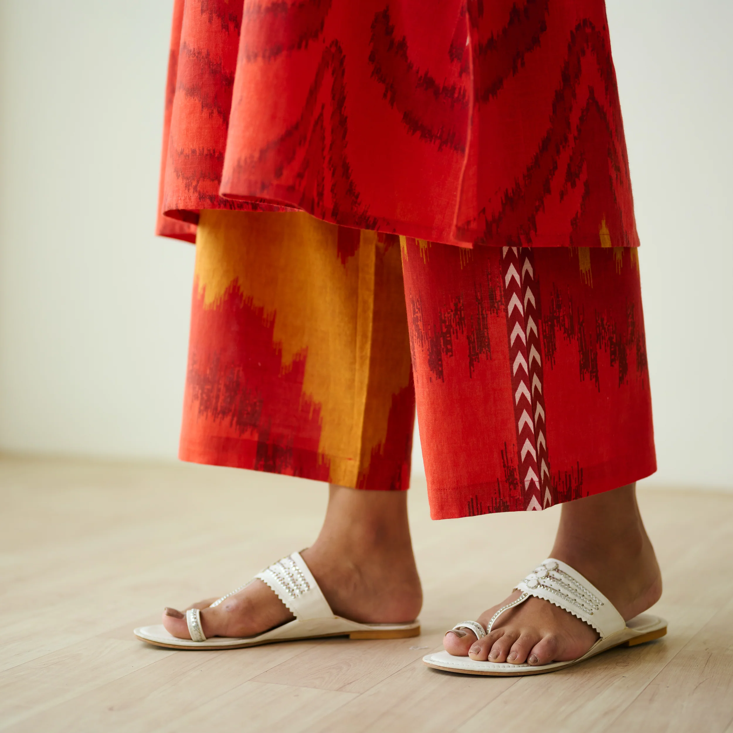 Viola Hand Embroidered Slub Cotton Kurta Set - Red - Image 5