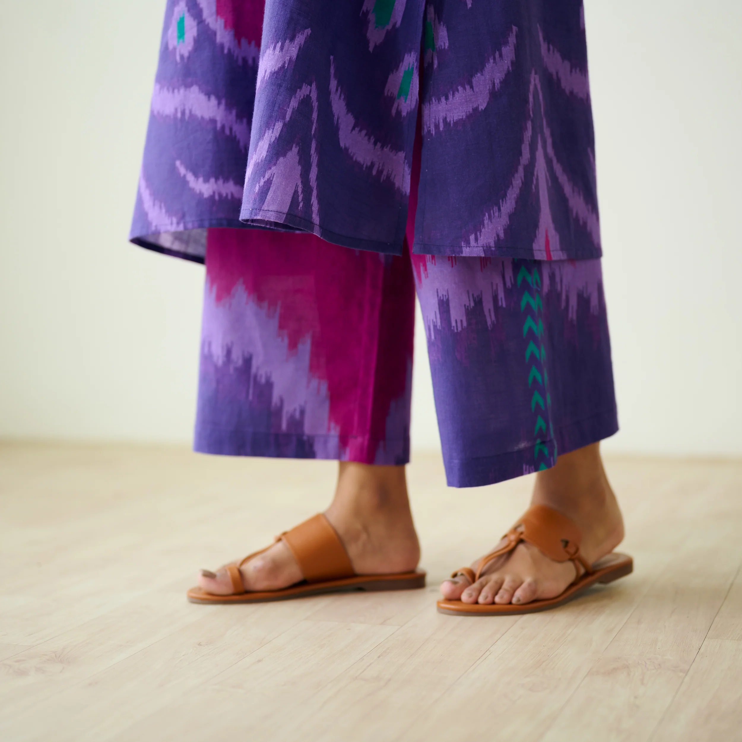 Viola Hand Embroidered Slub Cotton Kurta Set - Violet - Image 5
