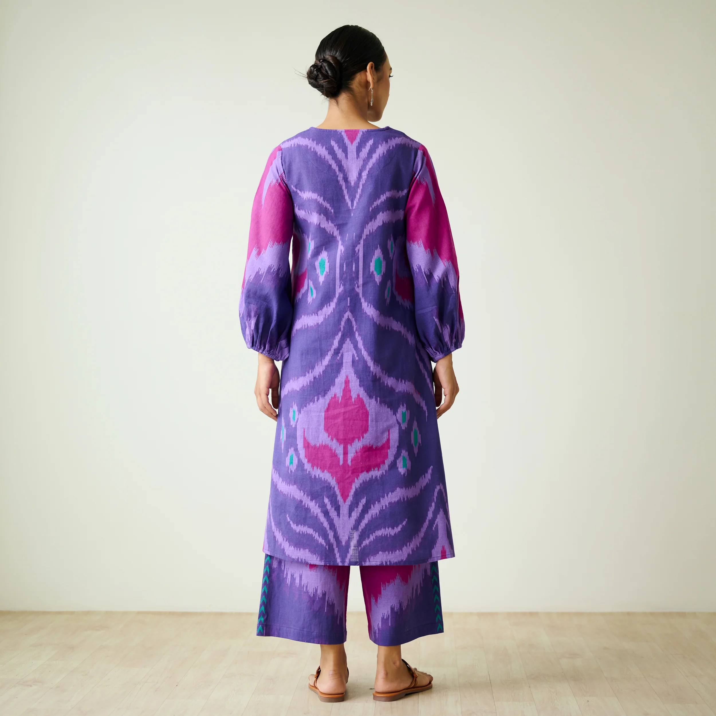 Viola Hand Embroidered Slub Cotton Kurta Set - Violet - Image 7