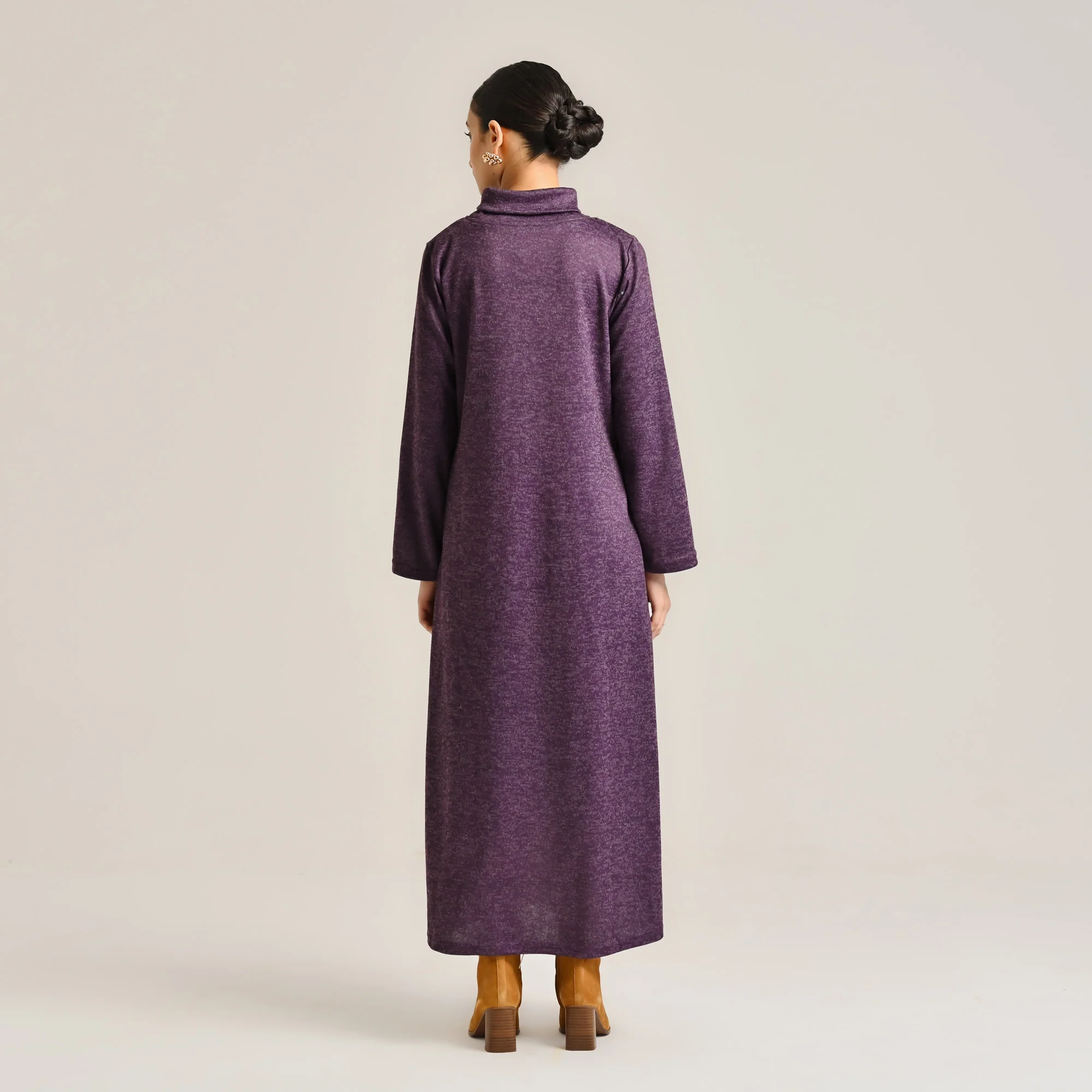 Violet Sunflower Statement Woollen Winter Dress - Image 8