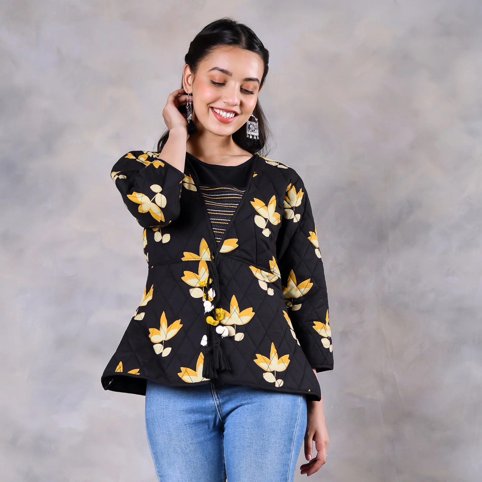 Water Lily Black Quilted Jacket - Image 2