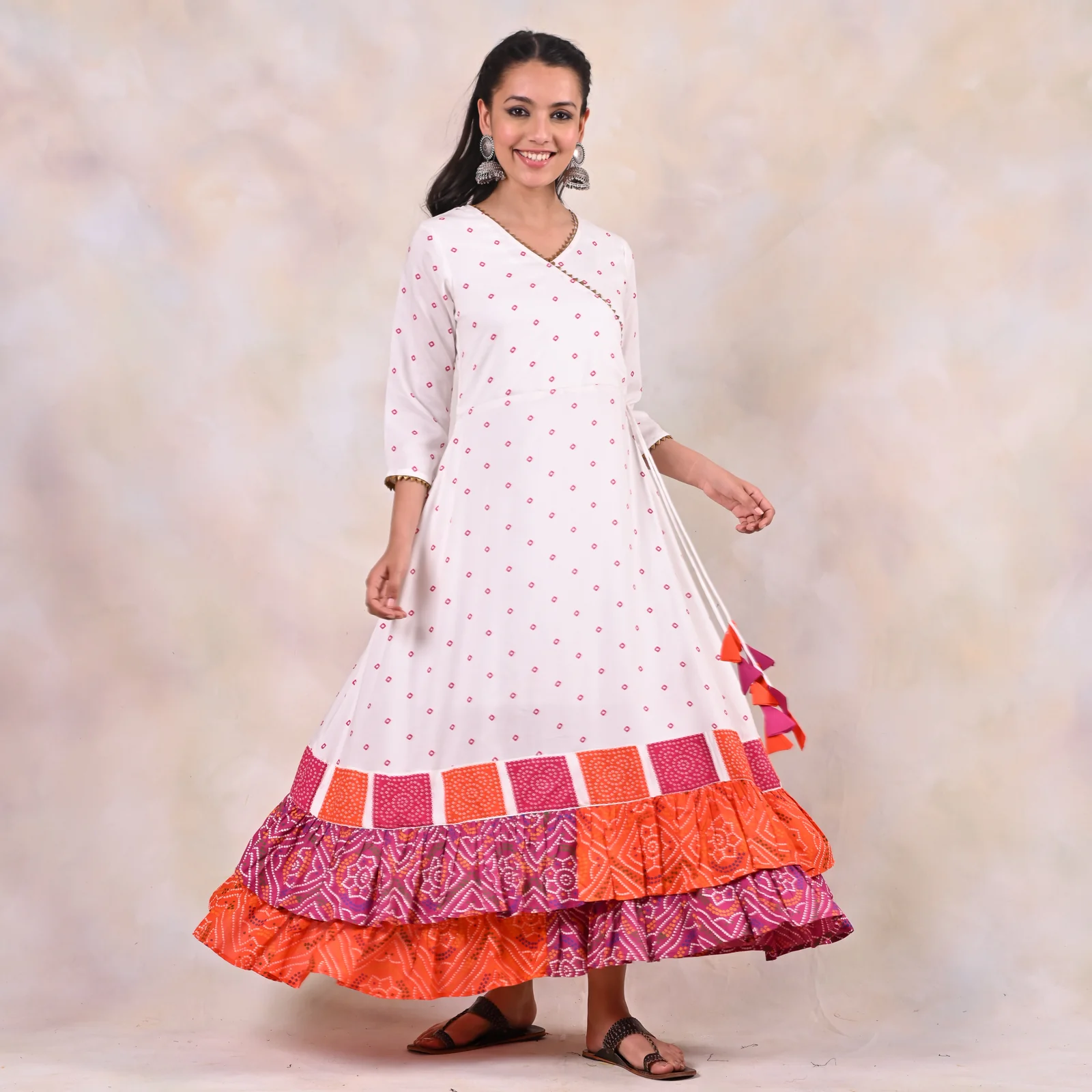 White Bandhani Angrakha Yoke Dress - Image 10