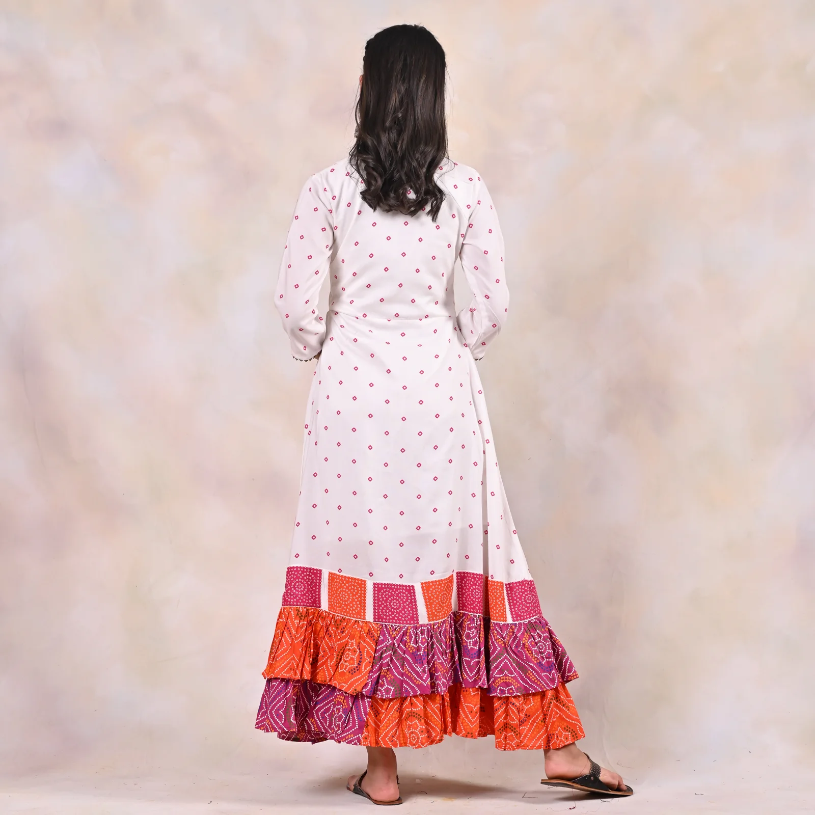 White Bandhani Angrakha Yoke Dress - Image 11