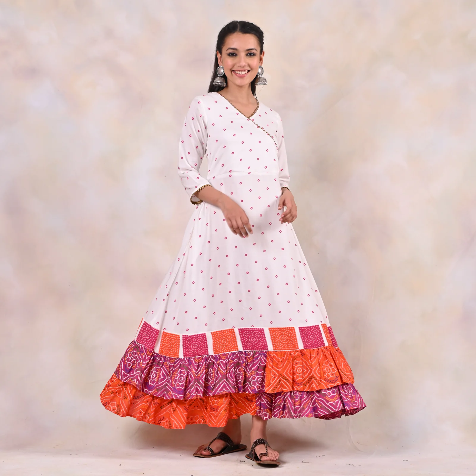 White Bandhani Angrakha Yoke Dress - Image 3