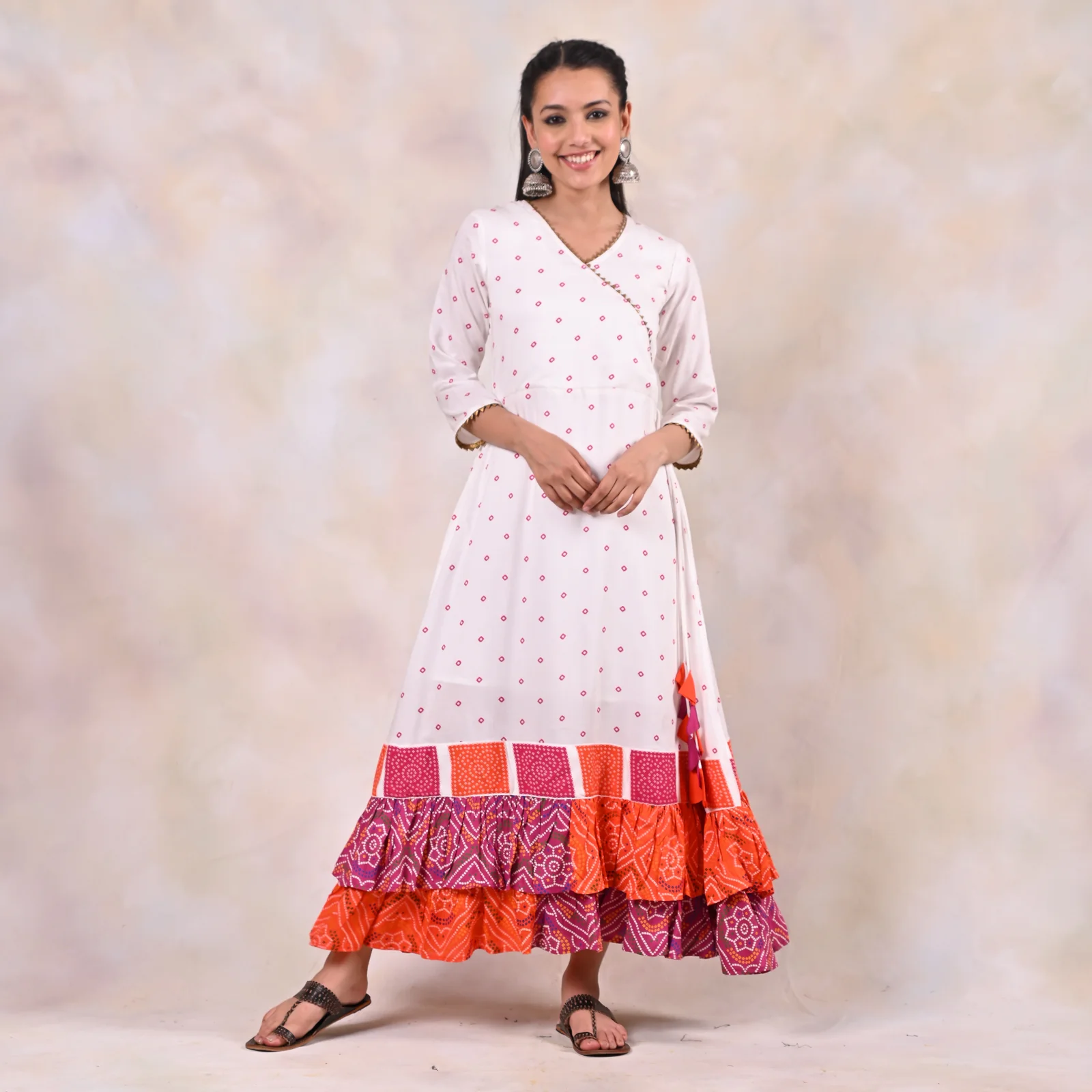 White Bandhani Angrakha Yoke Dress - Image 6