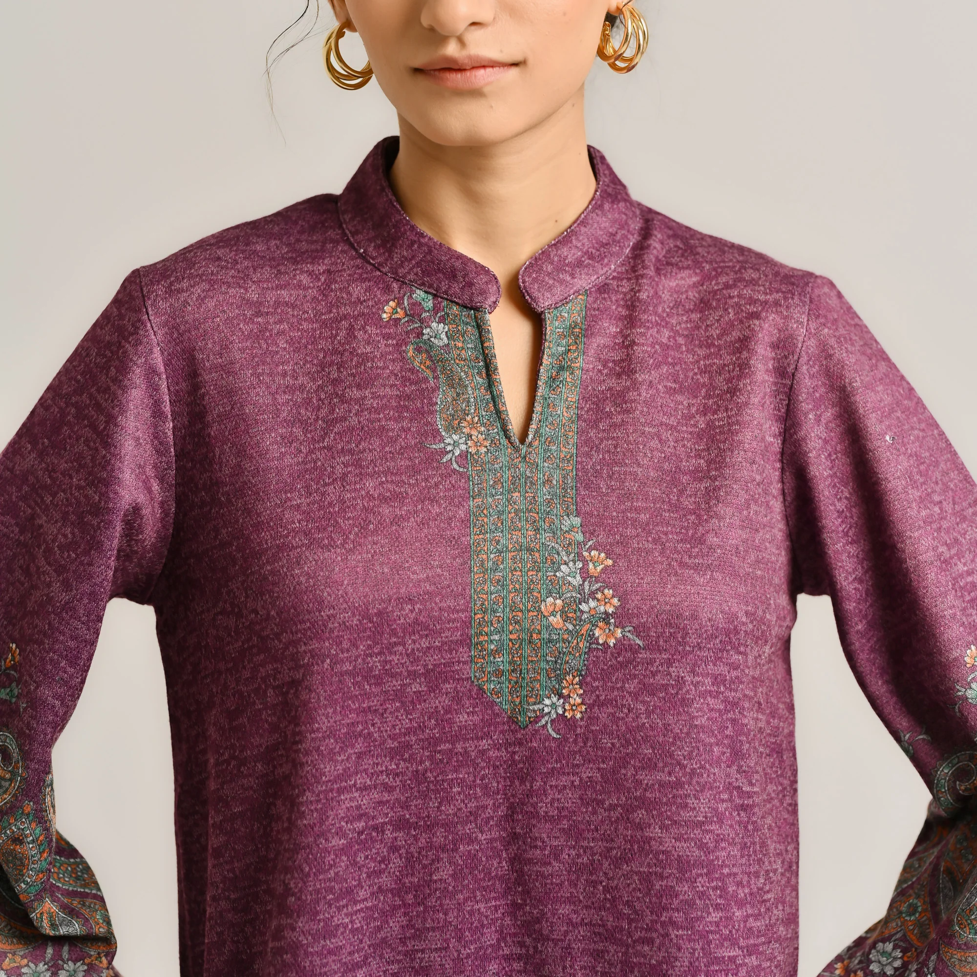 Wine Kashmiri Inspired Contemporary Woollen Co-ord Set - Image 3
