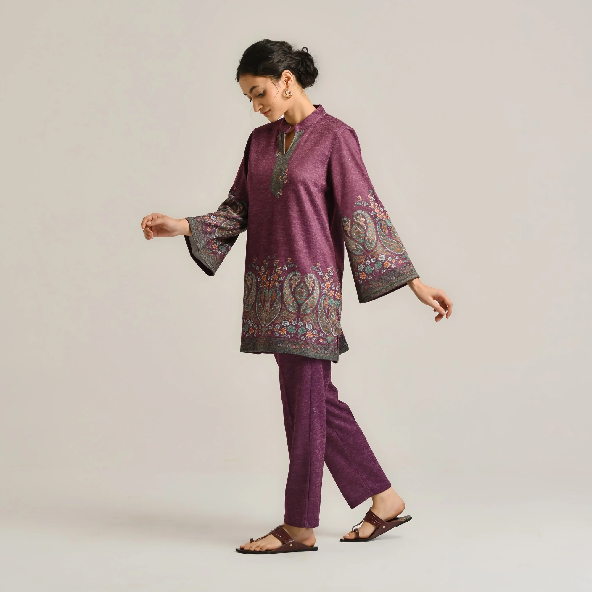 Wine Kashmiri Inspired Contemporary Woollen Co-ord Set - Image 6