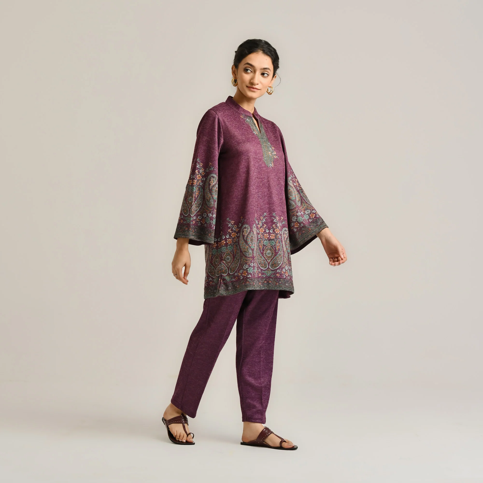Wine Kashmiri Inspired Contemporary Woollen Co-ord Set - Image 7