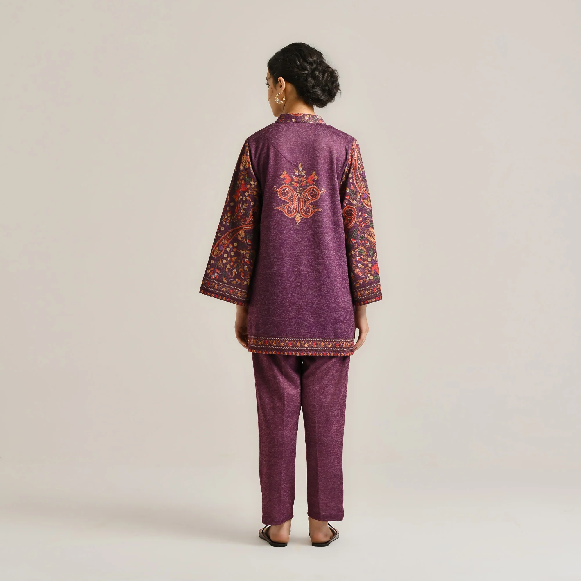 Wine Kashmiri Inspired Contemporary Woollen Kurta - Image 8