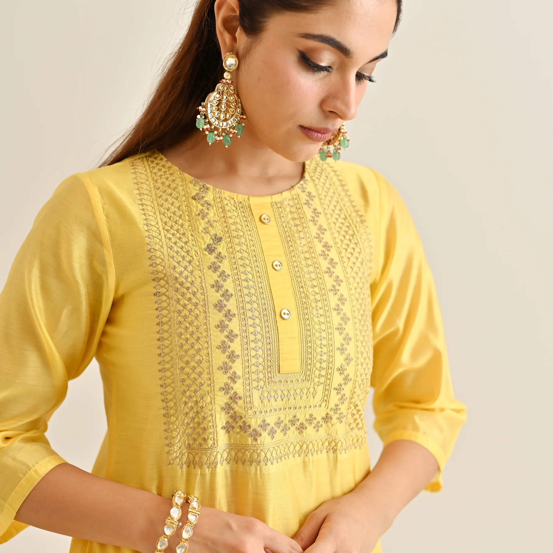Yellow Festive Embroidered Kurta Set with Embroidered Dupatta - Image 6