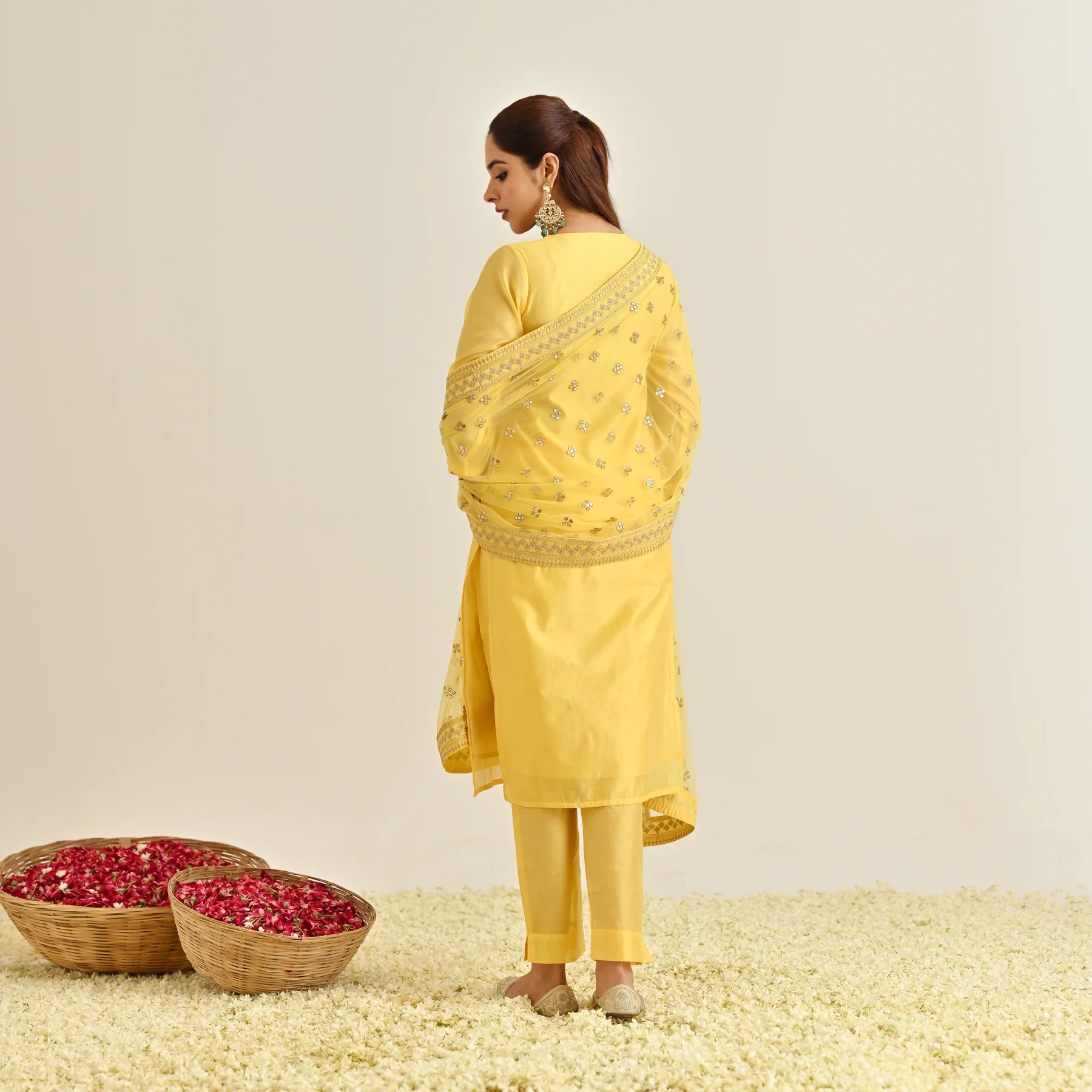 Yellow Festive Embroidered Kurta Set with Embroidered Dupatta - Image 8