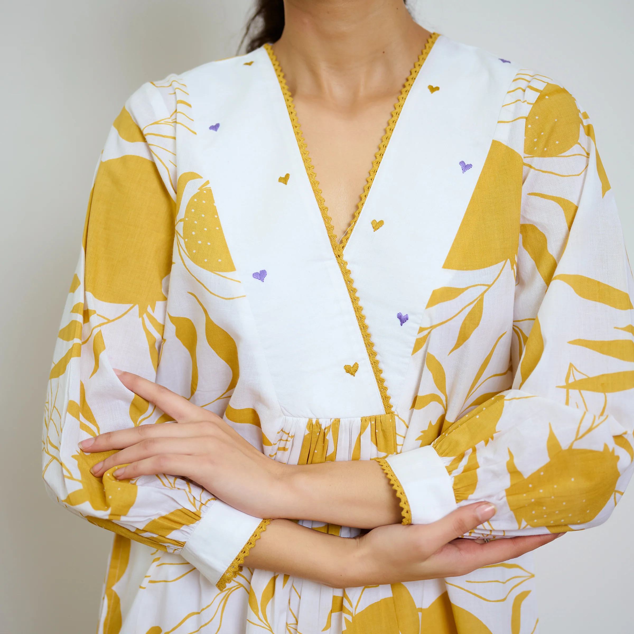 Yellow Love is in the Air Cotton Kurta Set with Hand Embroidery Detail - Image 2