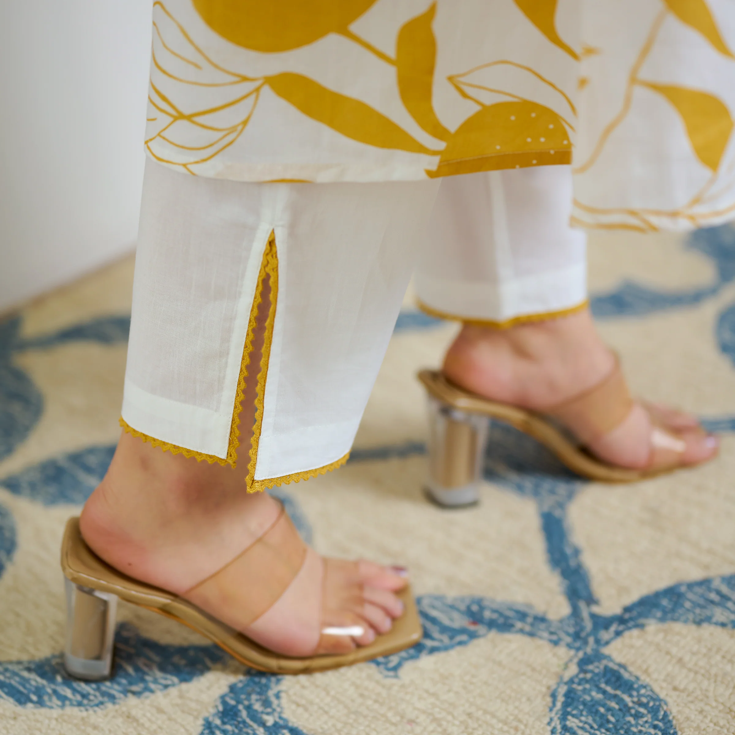 Yellow Love is in the Air Cotton Kurta Set with Hand Embroidery Detail - Image 3