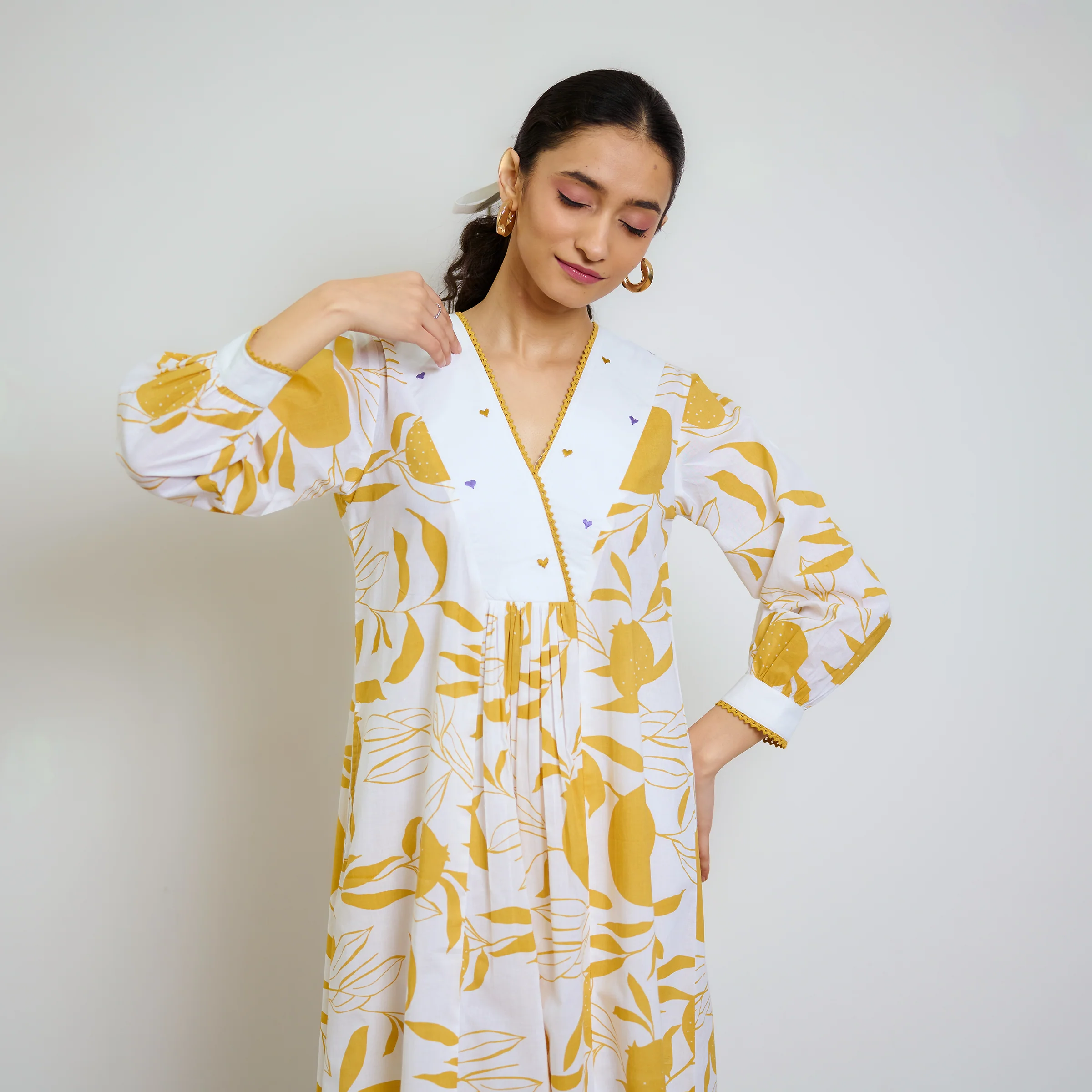 Yellow Love is in the Air Cotton Kurta Set with Hand Embroidery Detail - Image 4