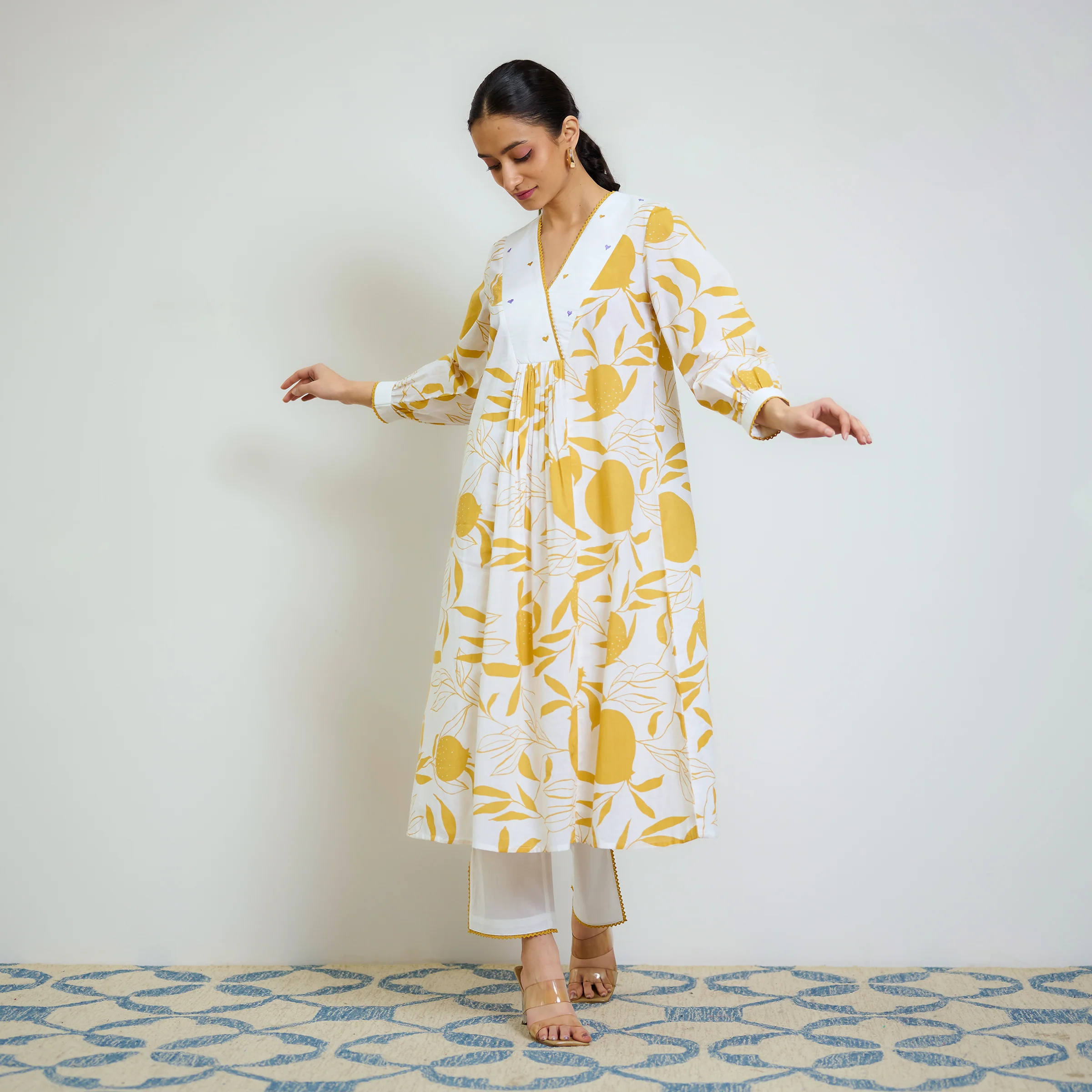 Yellow Love is in the Air Cotton Kurta Set with Hand Embroidery Detail - Image 5