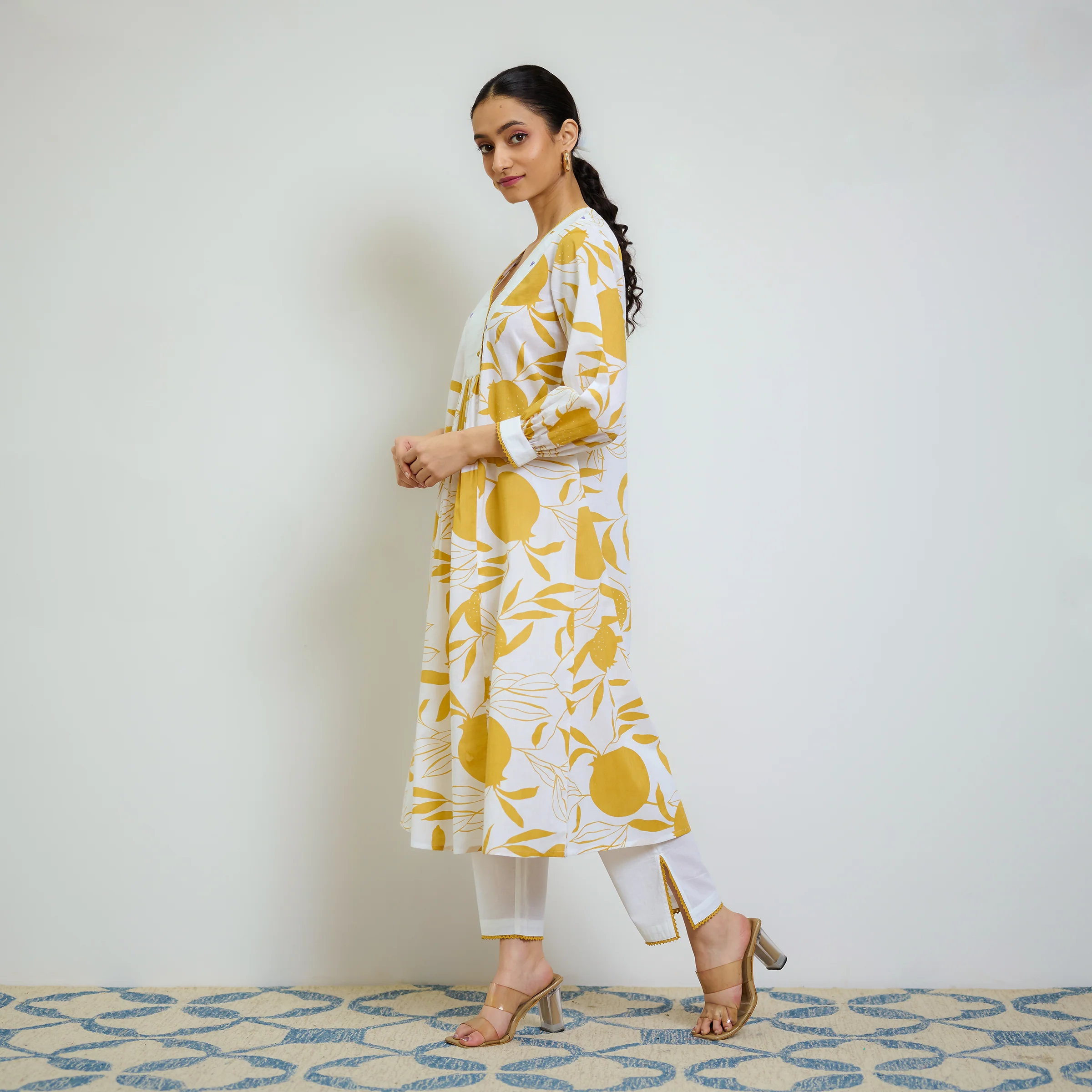 Yellow Love is in the Air Cotton Kurta Set with Hand Embroidery Detail - Image 6