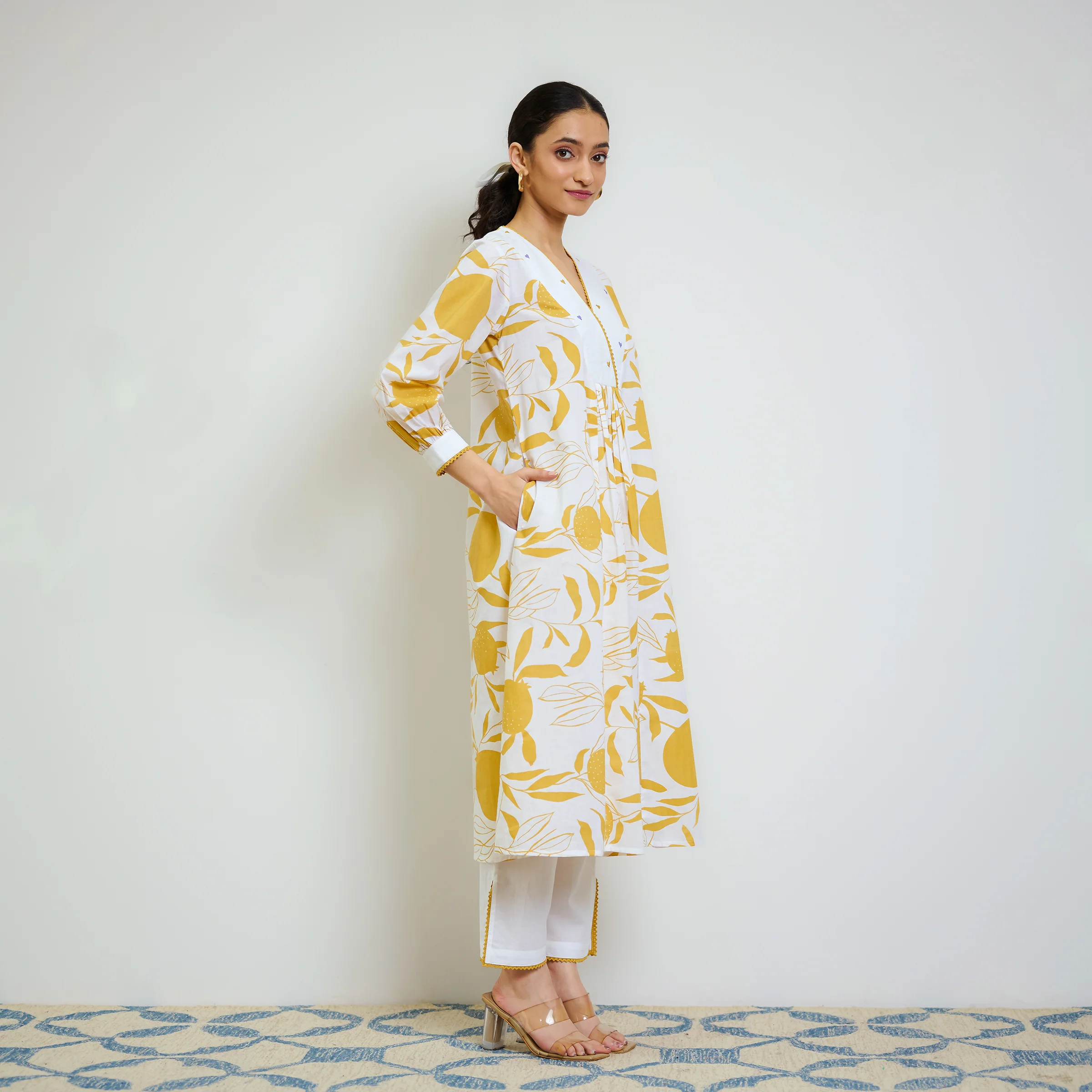 Yellow Love is in the Air Cotton Kurta Set with Hand Embroidery Detail - Image 7