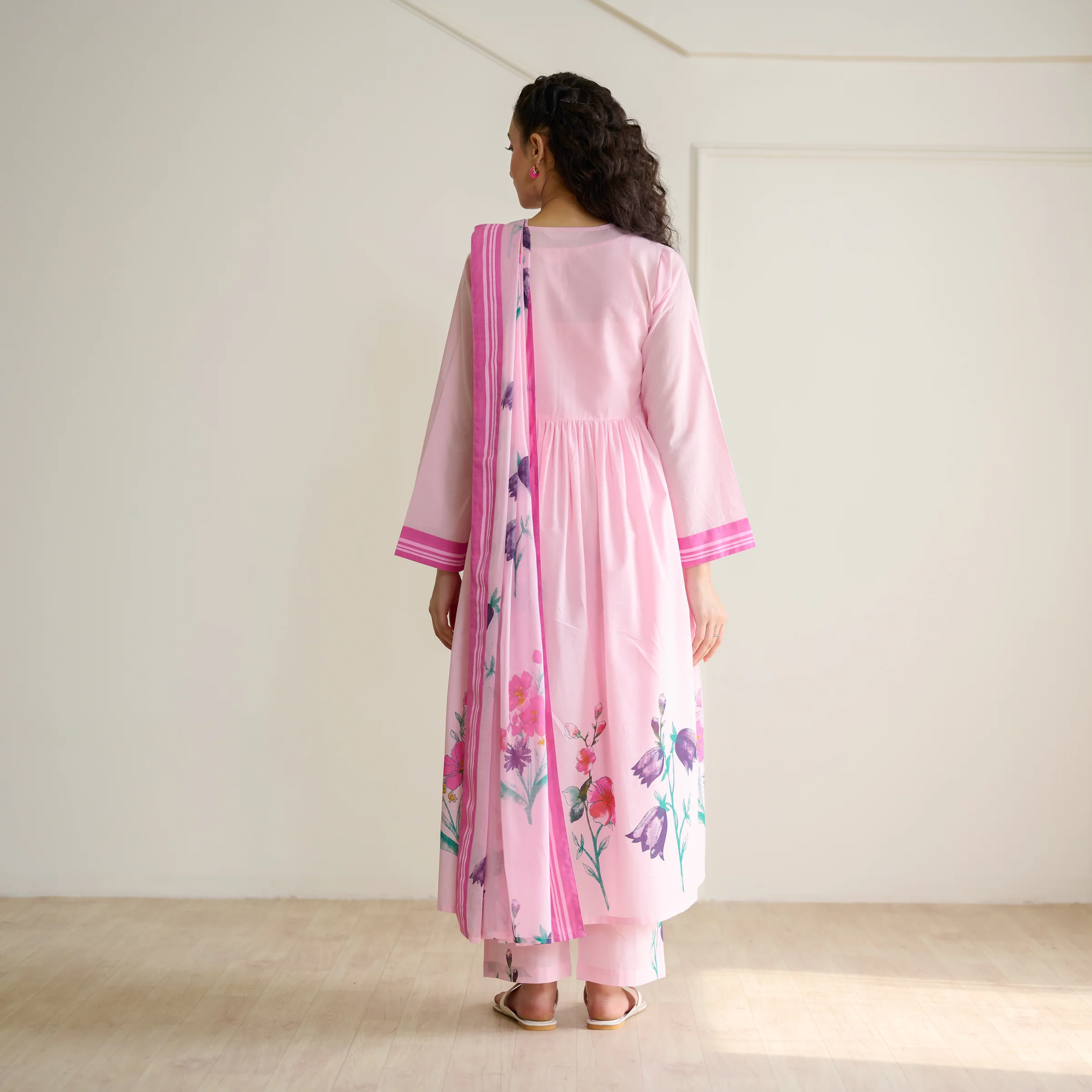 Zuhal Cotton Kurta Set with Mulmul Slip and Dupatta - Candy Pink - Image 10