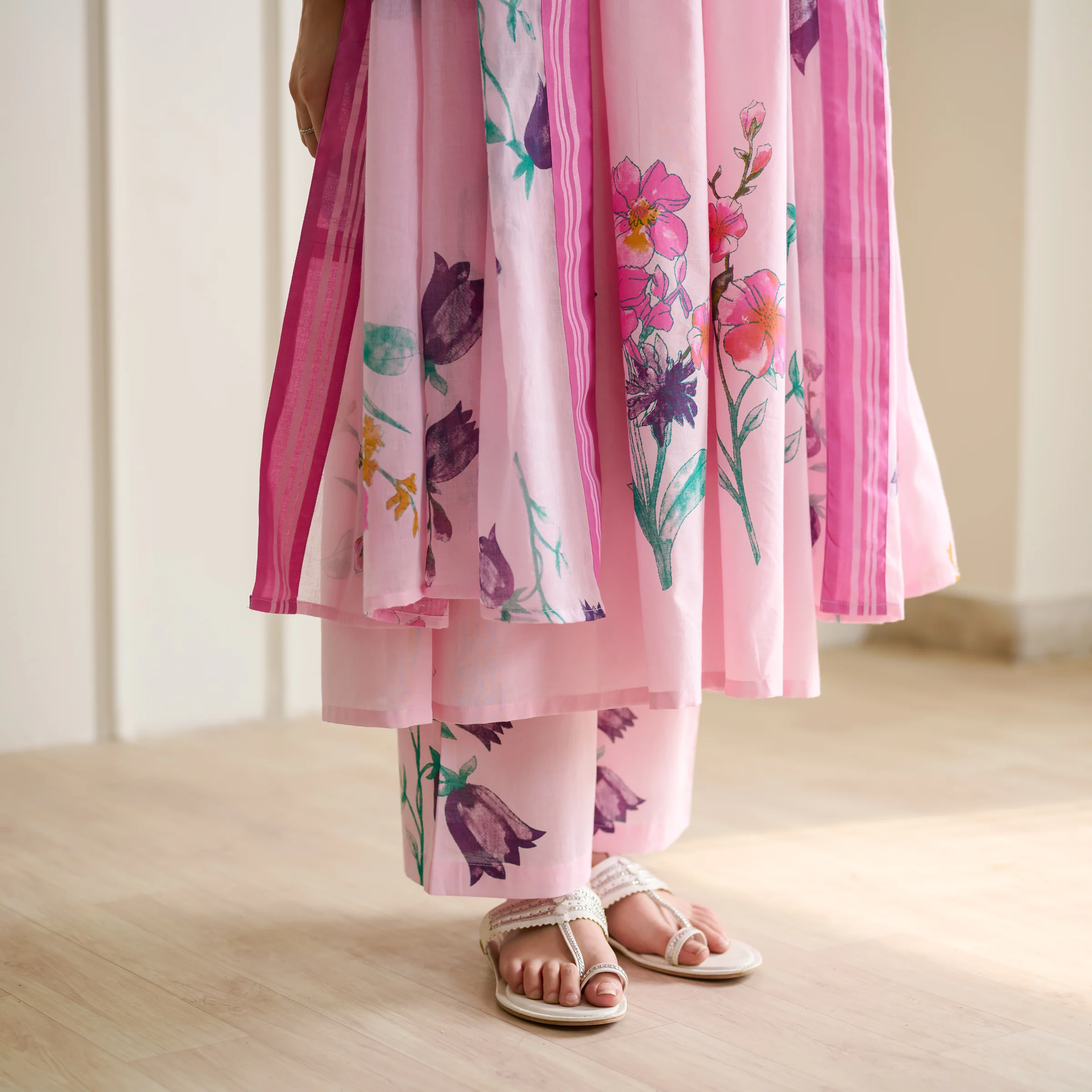 Zuhal Cotton Kurta Set with Mulmul Slip and Dupatta - Candy Pink - Image 5