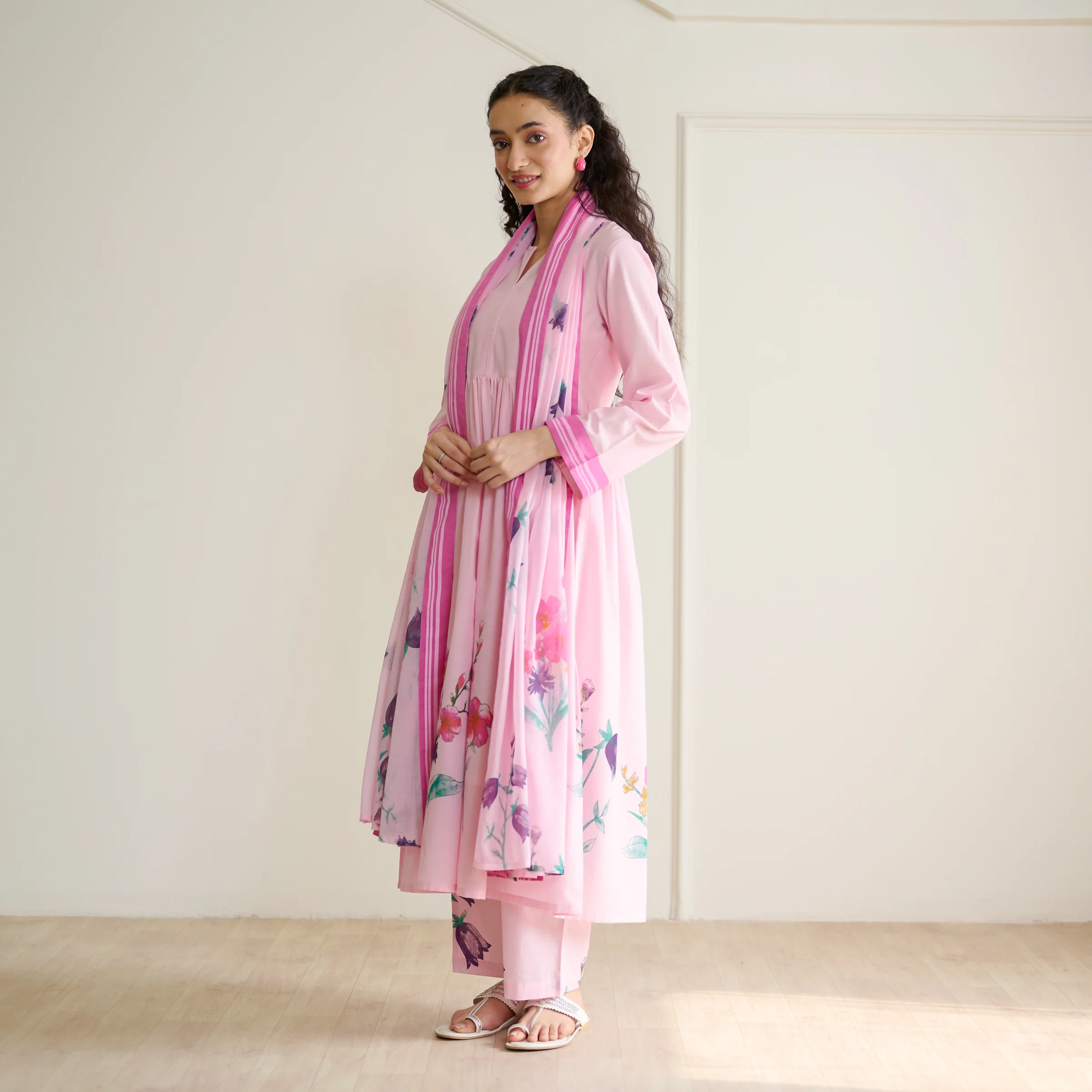 Zuhal Cotton Kurta Set with Mulmul Slip and Dupatta - Candy Pink - Image 6