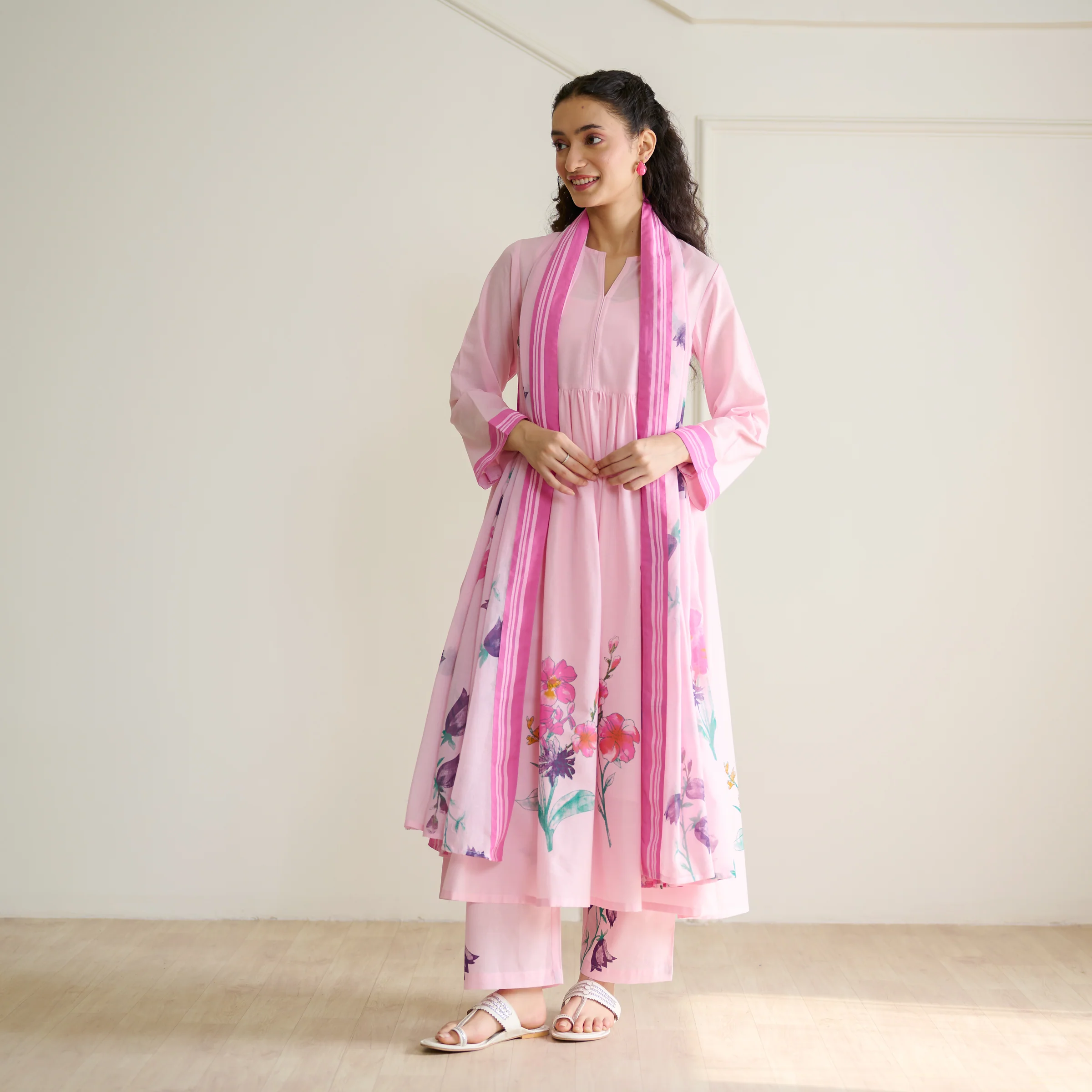 Zuhal Cotton Kurta Set with Mulmul Slip and Dupatta - Candy Pink - Image 7