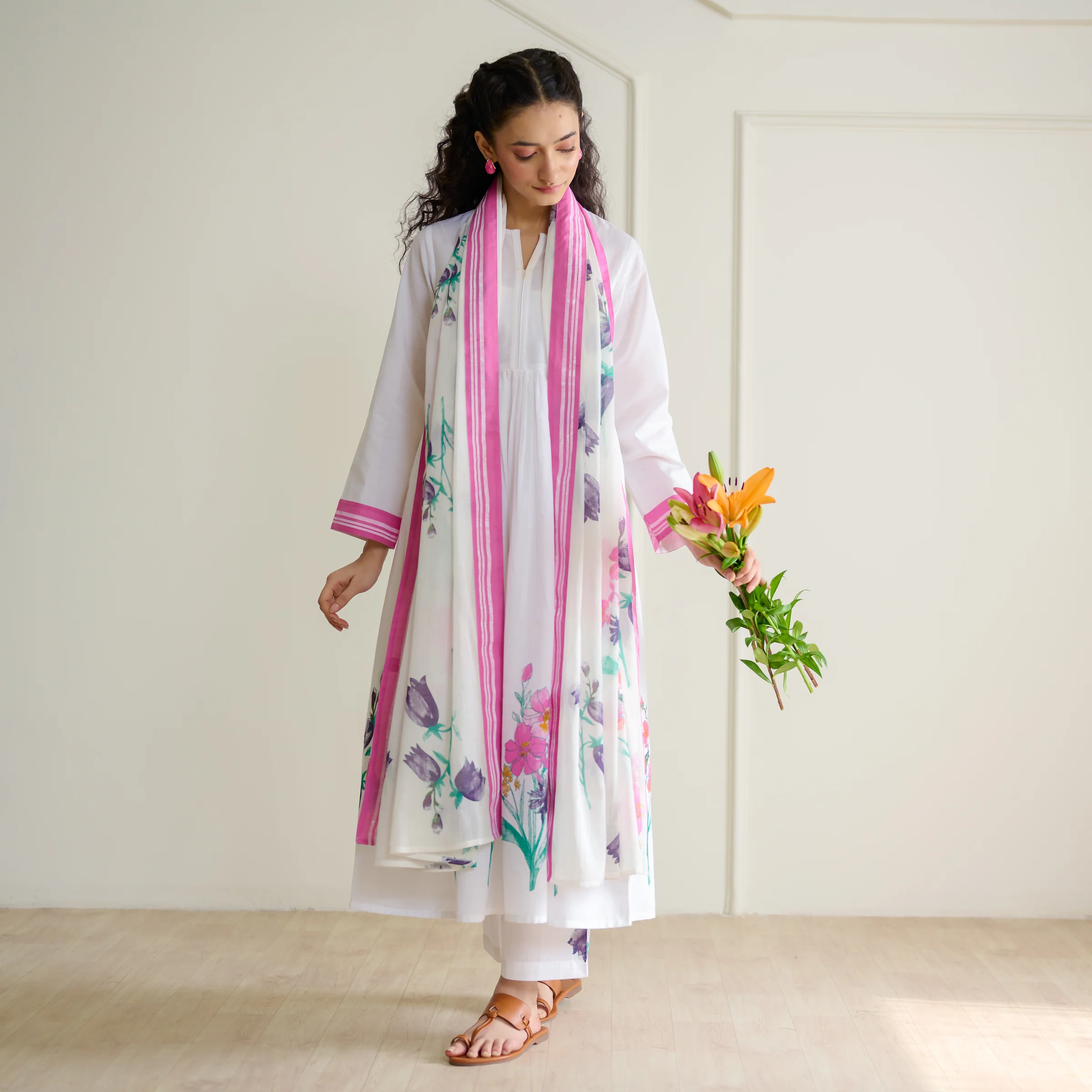 Zuhal Cotton Kurta Set with Mulmul Slip and Dupatta - Sharp White - Image 10