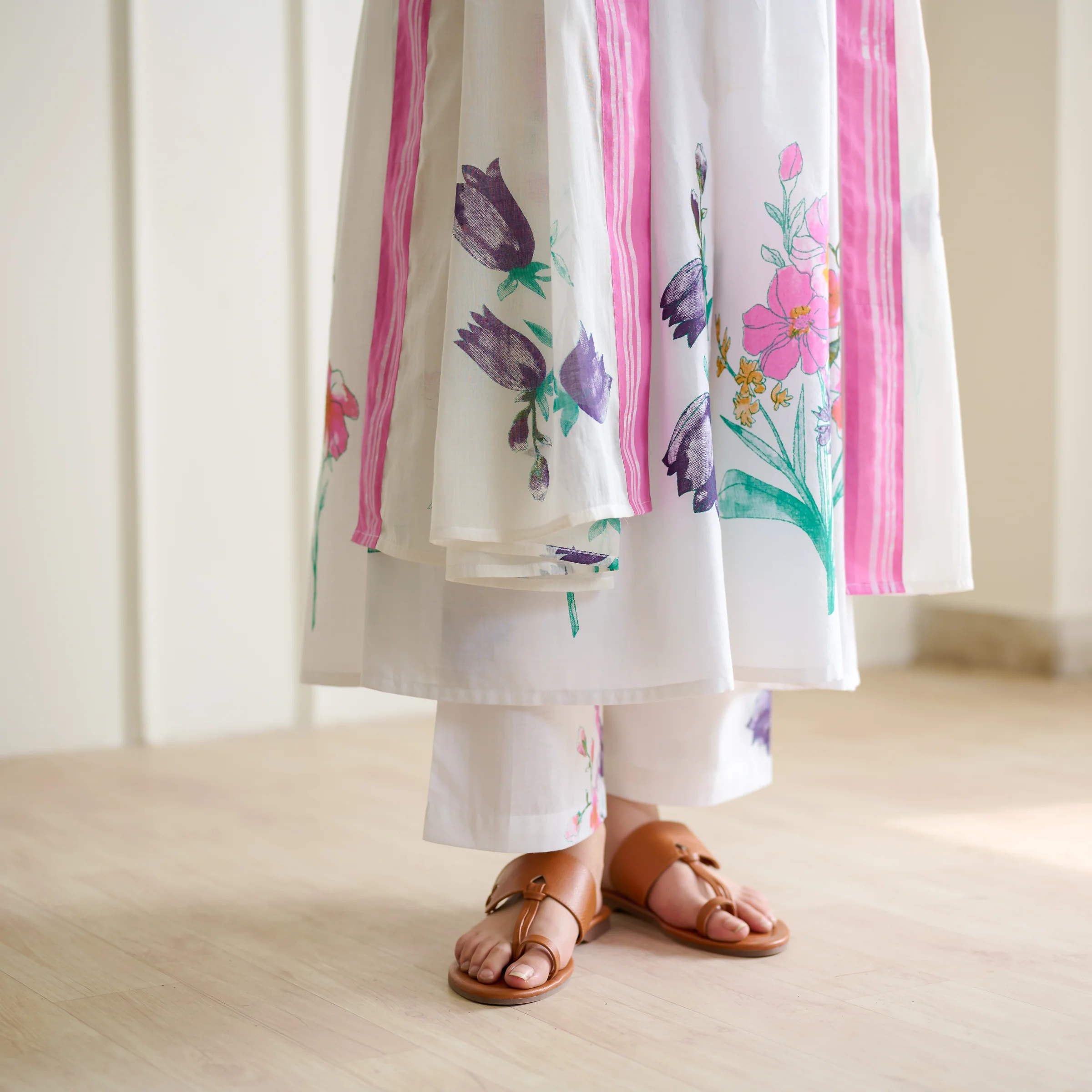 Zuhal Cotton Kurta Set with Mulmul Slip and Dupatta - Sharp White - Image 3
