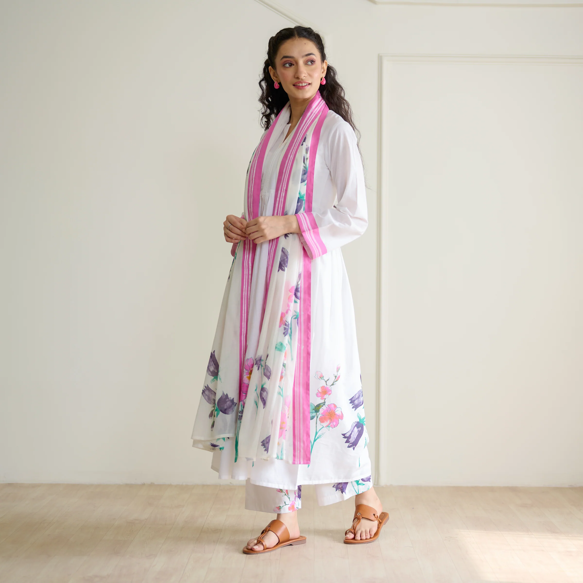 Zuhal Cotton Kurta Set with Mulmul Slip and Dupatta - Sharp White - Image 4